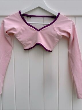 Tiger Friday - Pink Long Sleeve Cropped Top with Purple Trim CM